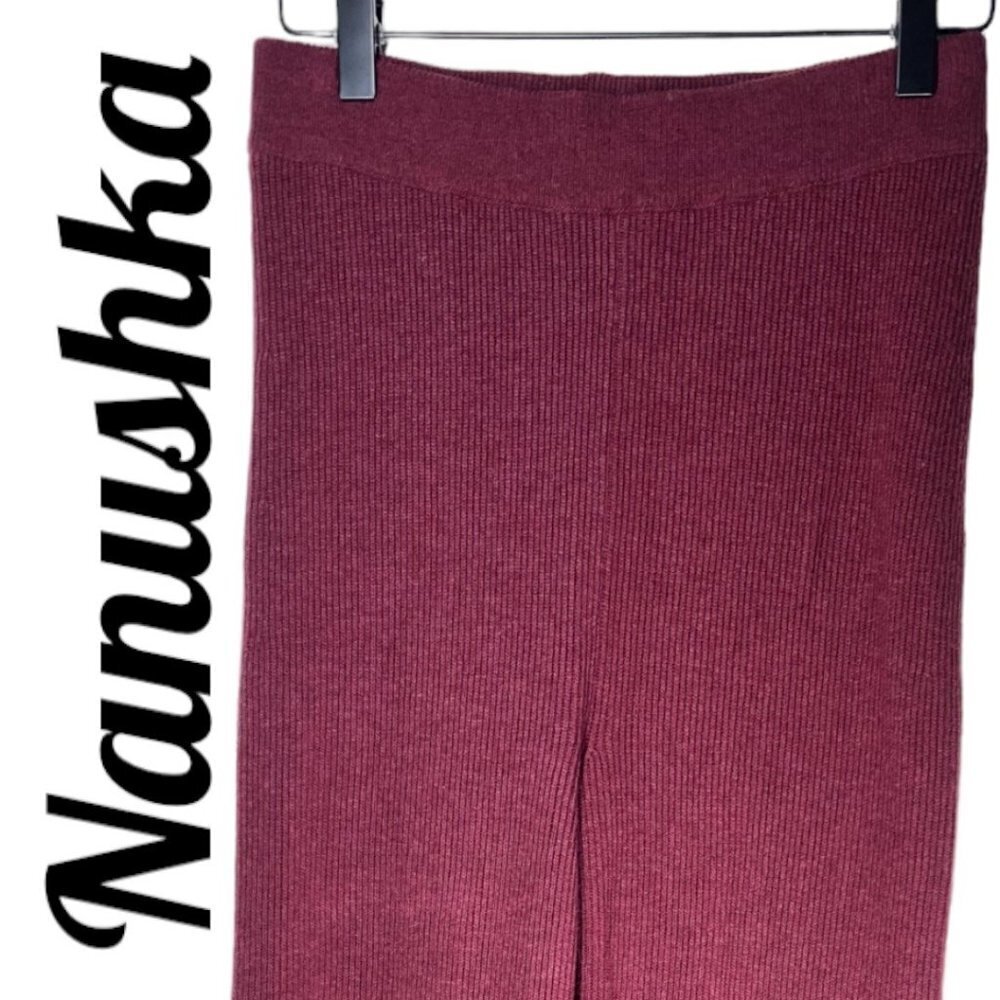 NWOT NANUSHKA Leba Luxe Wool Cashmere Blend Burgundy Flare Leg Knit Pants, Small - Picture 3 of 10